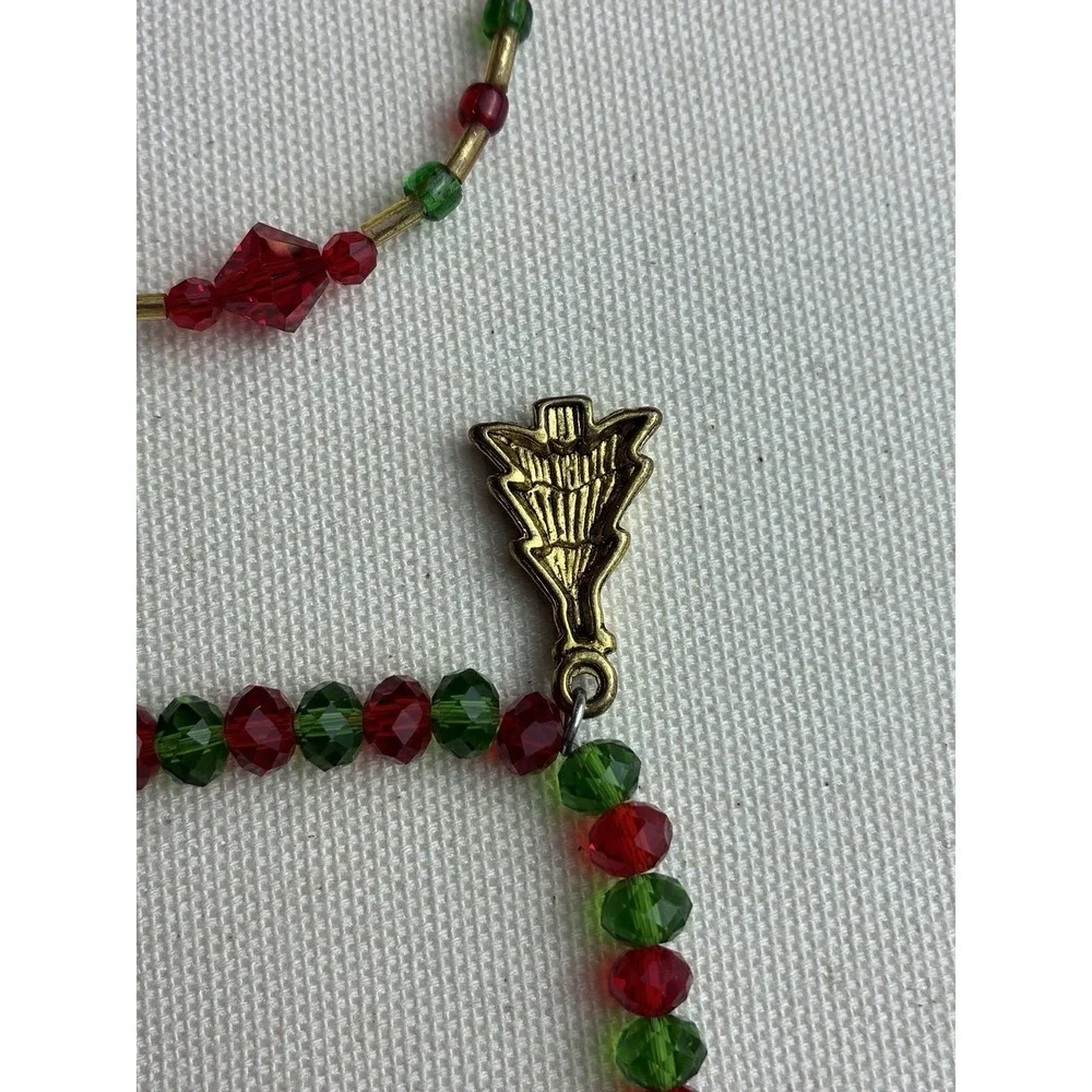 VTG Christmas Bracelet Set Red & Green Crystal Beads with Holiday Charms